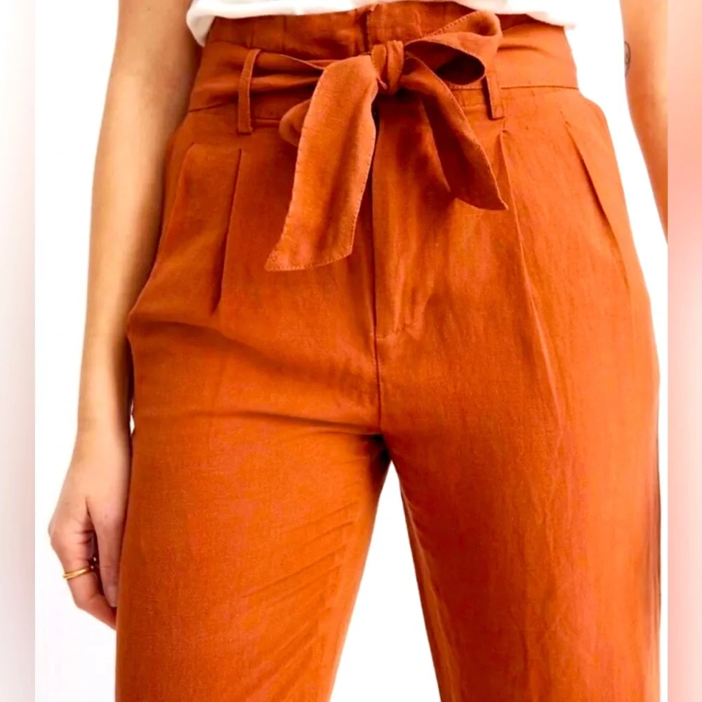 Madewell Linen-Blend Paperbag Pants in Burnt Orange